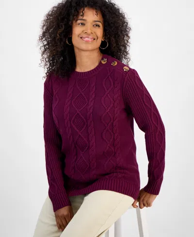 Style & Co Women's Button-trim Cable-knit Sweater, Macy's Exclusive In Purple