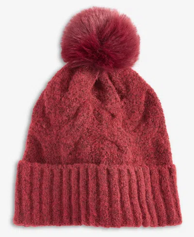 Style & Co Women's Cable Boucle Knit Beanie, Macy's Exclusive In Burgundy