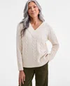 Style & Co Women's Cable-knit V-neck Sweater, Macy's Exclusive In Neutral
