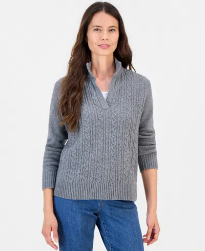 Style & Co Style Co Womens Cable Split Mockneck Long Sleeve Sweater Macys Exclusive In Gray