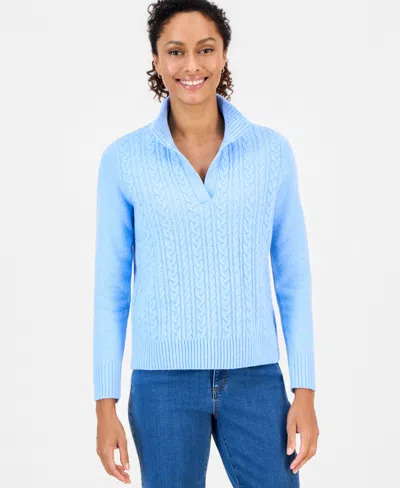 Style & Co Women's Cable Split Mockneck Long-sleeve Sweater, Macy's Exclusive In Blue