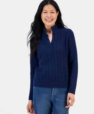 Style & Co Women's Cable Split Mockneck Long-sleeve Sweater, Macy's Exclusive In Blue
