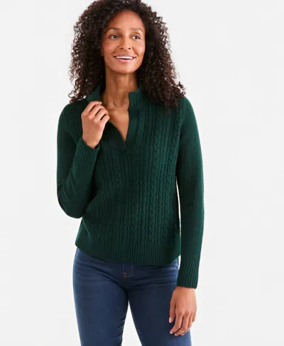 Style & Co Women's Cable Split Mockneck Long-sleeve Sweater, Macy's Exclusive In Multi