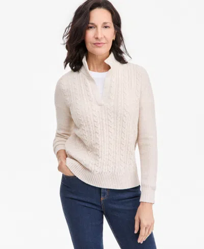 Style & Co Women's Cable Split Mockneck Long-sleeve Sweater, Macy's Exclusive In Neutral