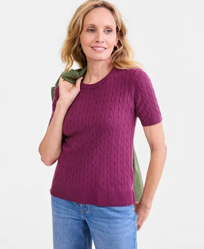 Style & Co Women's Cable-knit Short-sleeve Sweater, Macy's Exclusive In New Brickberry