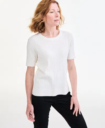 Style & Co Women's Cable-knit Short-sleeve Sweater, Macy's Exclusive In Palomino