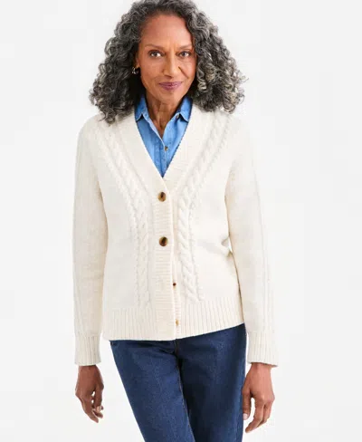 Style & Co Women's Cable-knit V-neck Boyfriend Cardigan, Macy's Exclusive In Heather Walnut