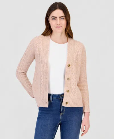 Style & Co Women's Cable-knit V-neck Boyfriend Cardigan, Macy's Exclusive In Pink Melange