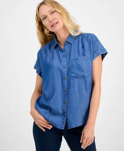 Style & Co Women's Chambray Camp Shirt, Exclusively At Macy's In Blue