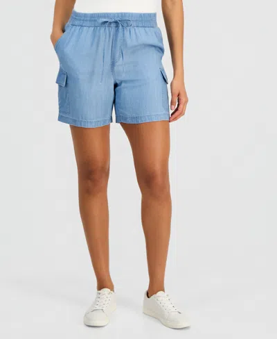 Style & Co Women's Chambray Cargo Shorts, Macy's Exclusive In Blue