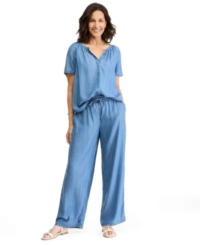 Style & Co Women's Chambray Pull On Wide-leg Pants, Macy's Exclusive In Blue
