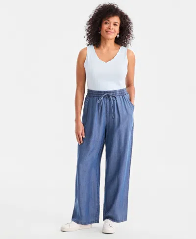 Style & Co Women's Chambray Pull-on Wide-leg Pants, Macy's Exclusive In Red