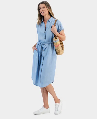 Style & Co Women's Chambray Short-sleeve Shirt Dress, Created For Macy's In Emma Wash
