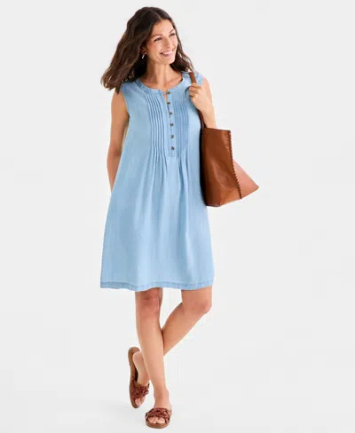 Style & Co Style Co Womens Chambray Sleeveless Pintuck Dress Macys Exclusive In Blue