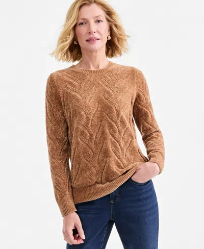 Style & Co Women's Chenille Cable-knit Crewneck Sweater, Macy's Exclusive In Beechwood