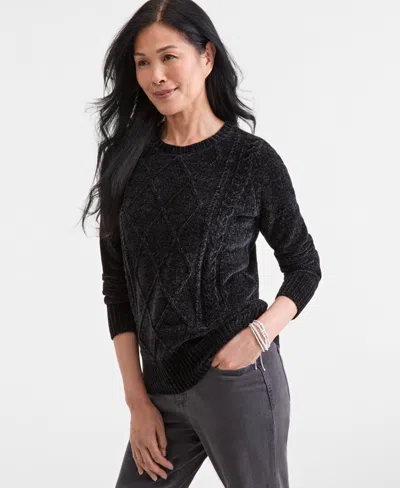 Style & Co Women's Chenille Crewneck Sweater, Macy's Exclusive In Black