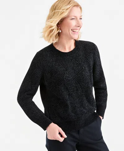 Style & Co Women's Chenille Textured Stitch Crewneck Sweater, Macy's Exclusive In Blue