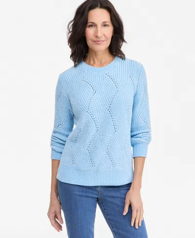 Style & Co Women's Chenille Textured Stitch Crewneck Sweater, Macy's Exclusive In Blue