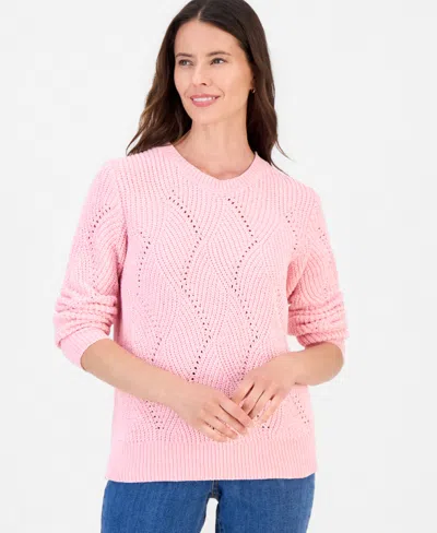 Style & Co Women's Chenille Textured Stitch Crewneck Sweater, Macy's Exclusive In Pink