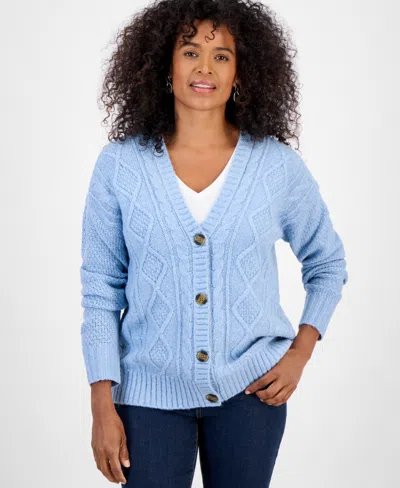 Style & Co Women's Chunky Cable-knit Cardigan, Macy's Exclusive In Blue