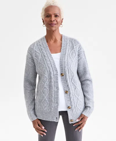 Style & Co Women's Chunky Cable-knit Cardigan, Macy's Exclusive In Gray