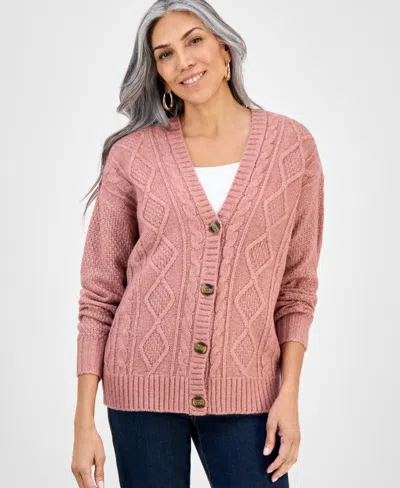 Style & Co Women's Chunky Cable-knit Cardigan, Macy's Exclusive In Pink