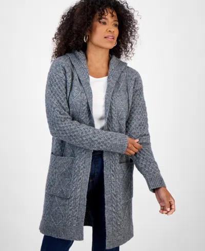 Style & Co Women's Chunky Cable-knit Hoodie Cardigan, Created For Macy's In Gray