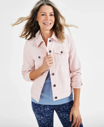 Style & Co Women's Classic Denim Jacket, Regular & Petite, Created For Macy's In Lotus Pink