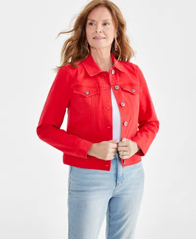 Style & Co Women's Classic Denim Jacket, Regular & Petite, Created For Macy's In Gumball Red