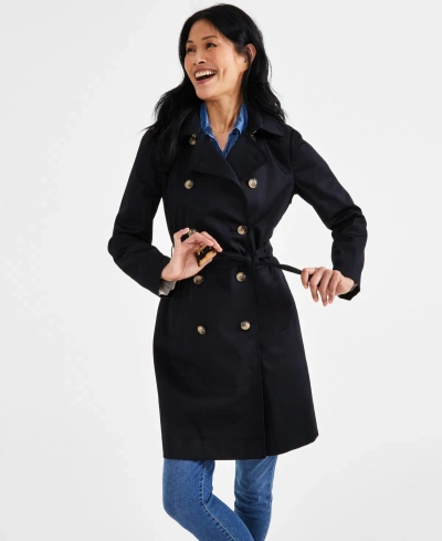 Style & Co Women's Classic Trench Coat, Created For Macy's In Deep Black
