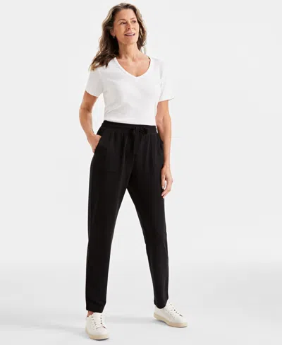Style & Co Women's Cozy Fleece Pants, Created For Macy's In Deep Black