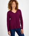 Style & Co Women's Collared V-neck Long-sleeve Knit Top, Exclusively At Macy's In Burgundy