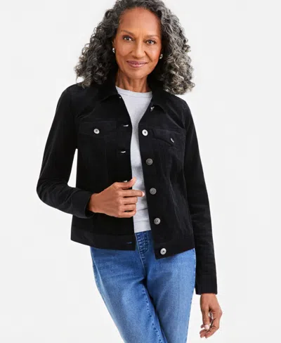 Style & Co Women's Corduroy Relaxed-fit Trucker Jacket, Macy's Exclusive In Deep Black