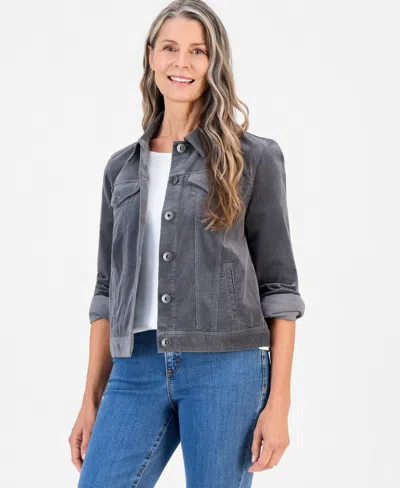 Style & Co Women's Corduroy Relaxed-fit Trucker Jacket, Macy's Exclusive In Lava Smoke