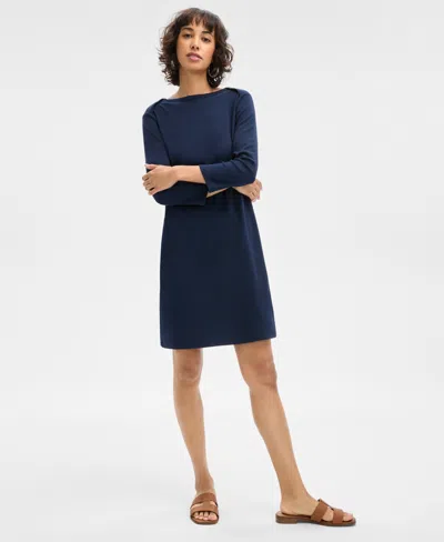 Style & Co Women's Cotton 3/4-sleeve Boat-neck Dress, Exclusively At Macy's In Industrial