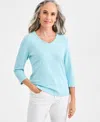Style & Co Women's Cotton 3/4-sleeve V-neck Tee, Created For Macy's In Blue