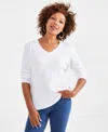 Style & Co Petite V-neck 3/4-sleeve T-shirt, Created For Macy's In White