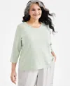 Style & Co Plus Size Cotton V-neck 3/4-sleeve Top, Created For Macy's In Louisiana