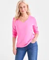 Style & Co Plus Size Cotton V-neck 3/4-sleeve Top, Exclusively At Macy's In Pink