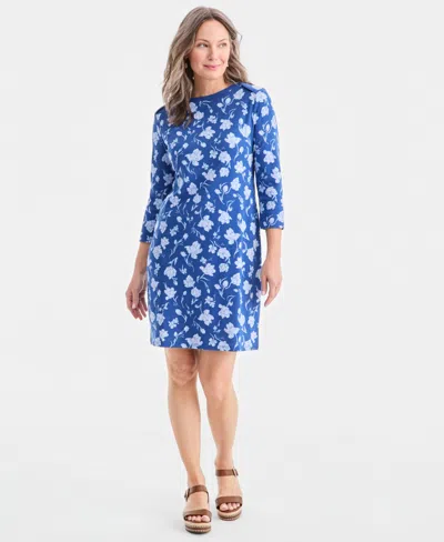 Style & Co Women's Cotton 3/4-sleeve Boat-neck Dress, Exclusively At Macy's In Blue