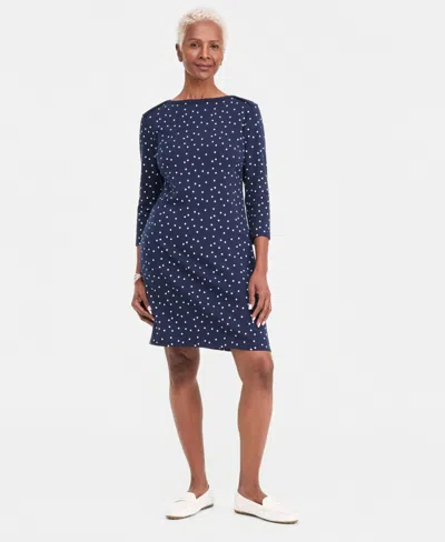 Style & Co Women's Cotton 3/4-sleeve Boat-neck Dress, Exclusively At Macy's In Blue