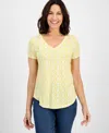 Style & Co Women's Cotton-blend Geo-print V-neck T-shirt, Exclusively At Macy's In Yellow