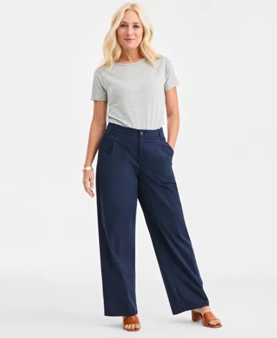 Style & Co Women's Cotton-blend Pleated-front Pants, Macy's Exclusive In Blue