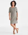 STYLE & CO WOMEN'S COTTON BOAT-NECK ELBOW-SLEEVE DRESS, CREATED FOR MACY'S