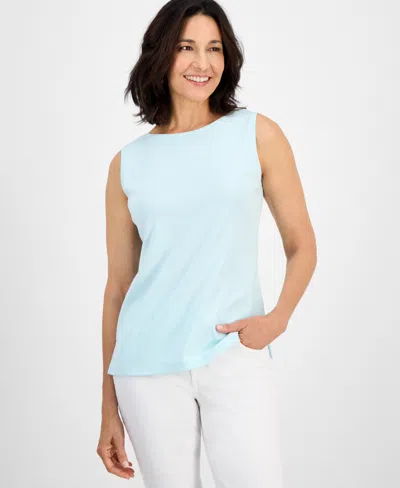 Style & Co Women's Cotton Boat-neck Sleeveless Top, Created For Macy's In Blue