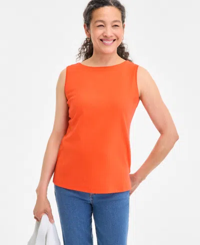 Style & Co Women's Cotton Boat-neck Sleeveless Top, Created For Macy's