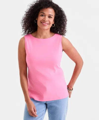 Style & Co Women's Cotton Boat-neck Sleeveless Top, Created For Macy's In Pink