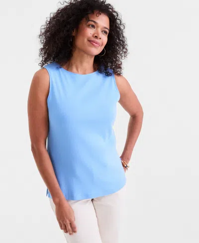 Style & Co Women's Cotton Boat-neck Sleeveless Top, Created For Macy's In Blue