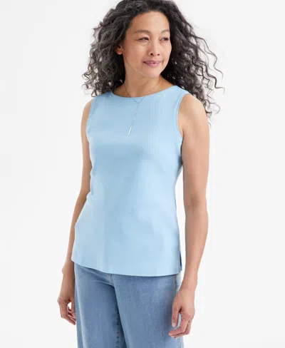 Style & Co Women's Cotton Boat-neck Sleeveless Top, Created For Macy's In Blue Poppy