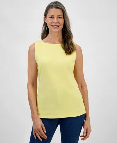 Style & Co Women's Cotton Boat-neck Sleeveless Top, Created For Macy's In Calm Daffodil